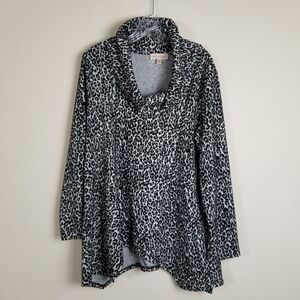 Philosophy Cowl Neck Animal Print Pullover Top Asymmetrical Hem XL